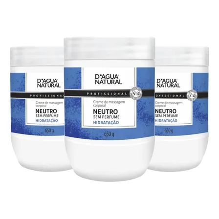 Kit 03un Creme De Massagem Corporal Neutro D'água Natural Fragrância Neutra