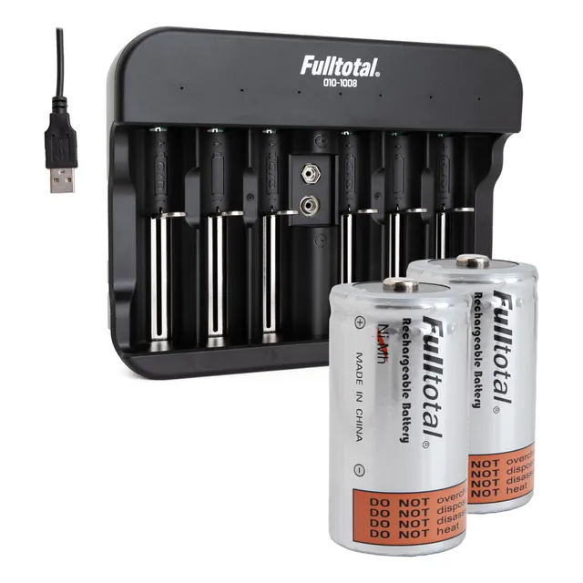 Combo Cargador Usb + 2 Pilas Recargables D 9000 Mah 1.2v