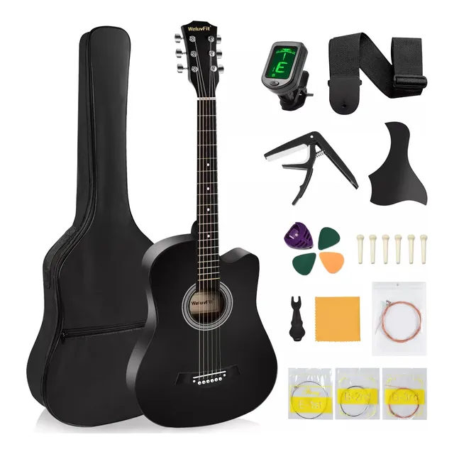 Weluvfit® Guitarra Acústica Clasica 38.5 Inch Negro Mate Accesorios
