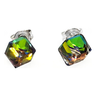 Broquel Arete Plata 925 Cubo Vitral 6mm Broquel Arete Plata 925 Cubo Vitral 6mm