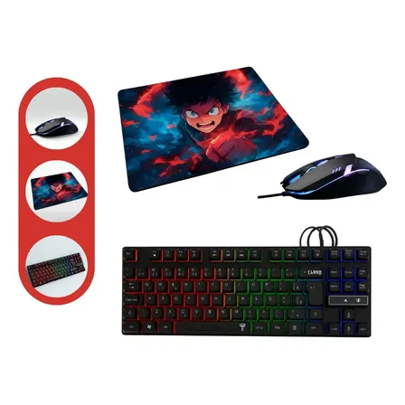 Kit Mageon Teclado Semi Mecânico + Mouse Gamer Led 7 Cores + Mousepad Estampado Speed Preto