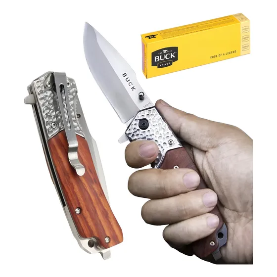 Canivete Tático Militar Semi Automático Buck 314 - C/nfe Cor Prata
