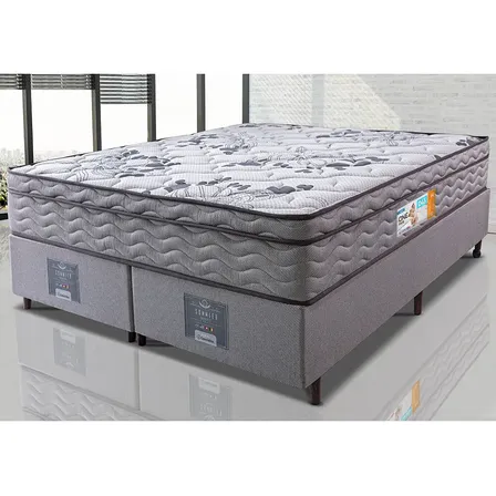 Cama Box Queen Colchão OrtoFirm + Box 158x198x67 One Face Espuma D45 Cinza CAMA