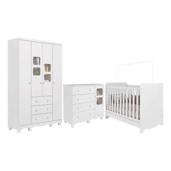 Quarto Bebê Berço Americano Ben Guarda Roupa 4pt Cômoda Uli