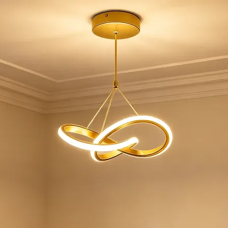 Luminária Suspensa Led Dourada, Sala De Estar, Luz Tricolor 110v - 220v Dourado