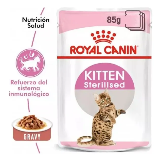12 Sobres Royal Canin Feline Kitten Sterilised Gatito 85gr