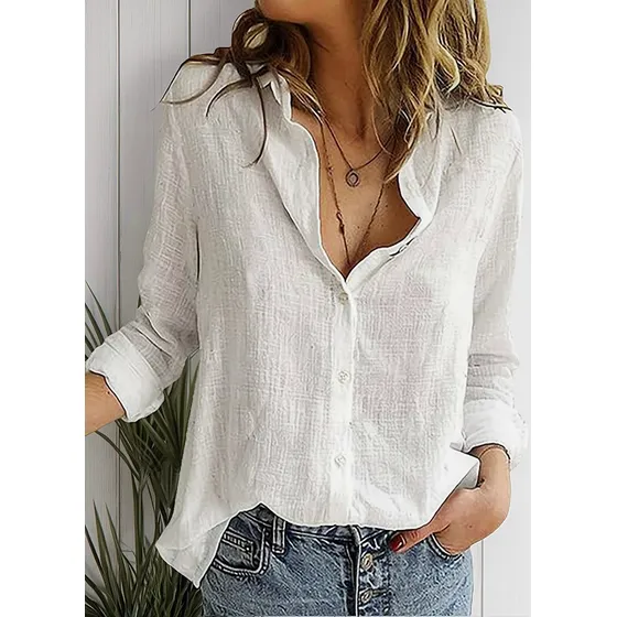 Camisa Casual Elegante Con Cuello En V Y Botones Para Mujer