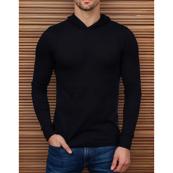 Camisa Camiseta Capuz Manga Longa Com Punho Masculina