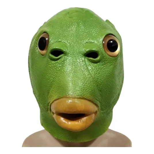 Nova Máscara De Cabeça De Peixe Verde De Halloween