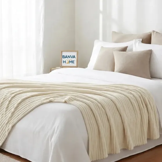 Frazada Manta Decorativa Color Arena Suave Piecera Cama Sillon Flannel Calentita Liviana Buen Grosor Lavable 150x130 Comoda