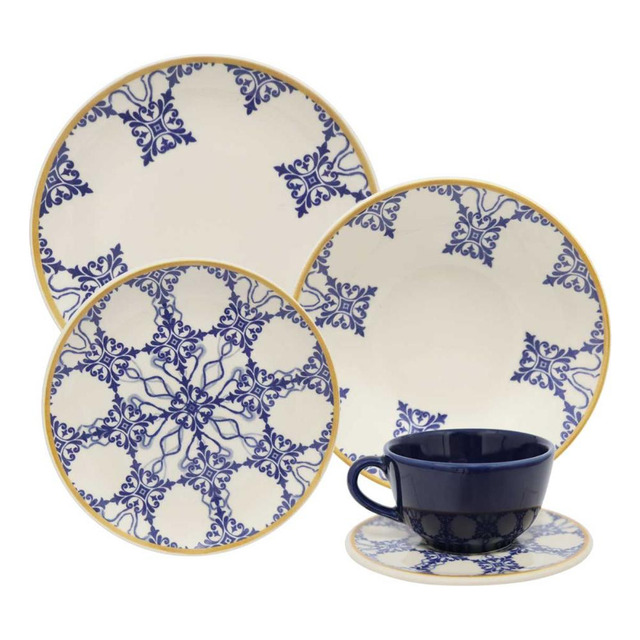 Aparelho De Jantar E Chá 20 Peças Unni Azulejo Português Cor Multicor Aparelho De Jantar E Chá 20 Peças Unni Azulejo Português Cor Multicor
