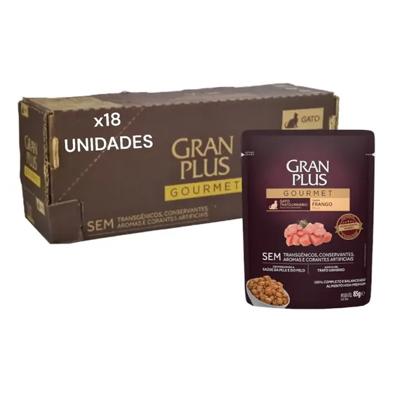 Granplus Ração Úmida Urinário Gatos Adultos Frango 85g 18 Sachês
