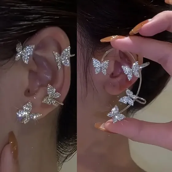 Brinco Ear Cuff Borboleta Com Strass Feminino Prateado — foto 2