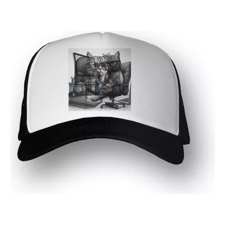 Gorra  Gato Oficina Working Trabajo Taza Cafe M2