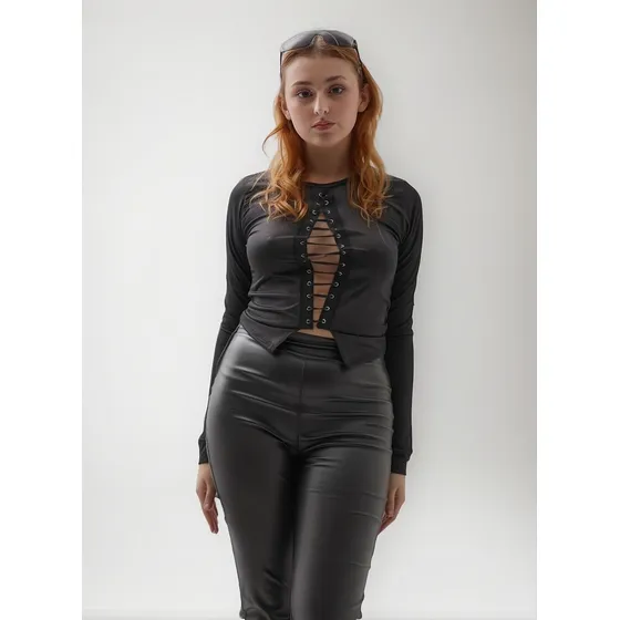 Remera Top Manga Larga Escote Con Aplique Boine Mujer Naif