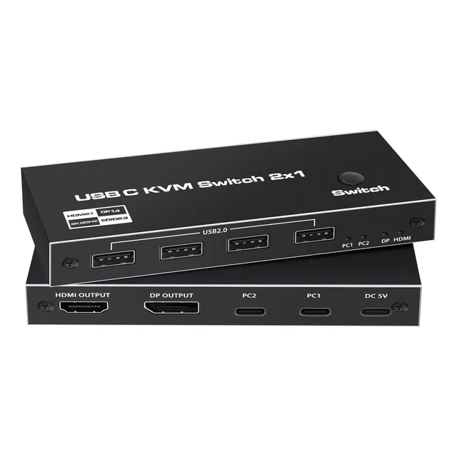 Conmutador Kvm Hdmi 2.1 Tipo C Dp 1.4 Switch Hdmi 8k 2x1