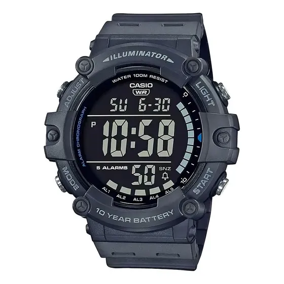 Reloj Casio AE-1500WH-8BVDF con iluminación digital para hombre, correa negra, bisel negro, fondo negro