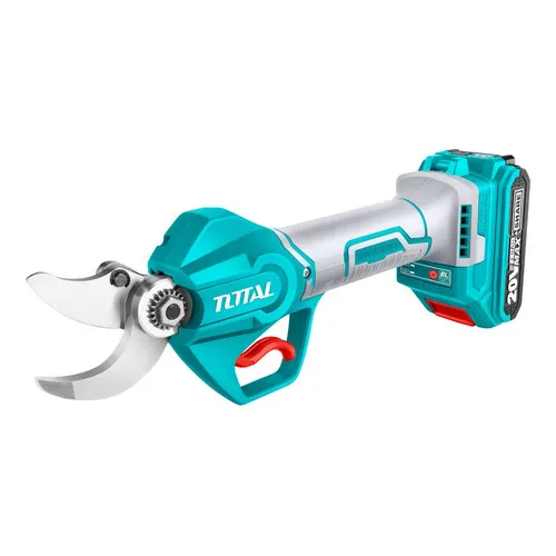 Tijera de poda inalámbrica Total 20v color turquesa motor brushless sin carbones capacidad de corte 3cm con 1 batería 2.0ah litio-ion cargador y maletín plástico tssli203083