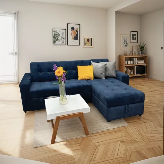 Sala Moderna Sofá Cama Con Baúl+puff + Cojines
