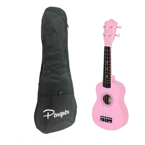 Ukelele Soprano Parquer Para Niños De Madera + Funda + Pua Color Rosa