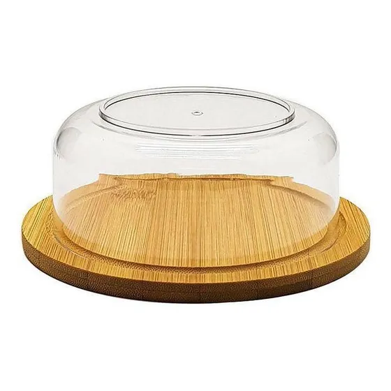 Queijeira/boleira De Bambu Com Cúpula Em Acrílico 14,5cm