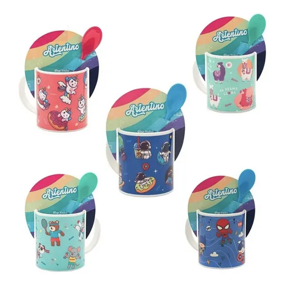 Taza Infantil Jardín Escolar Cuchara Niños Nene Nena 310 Ml