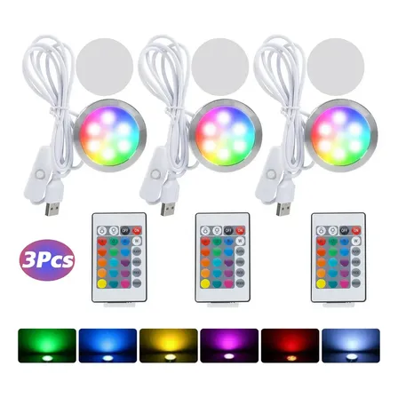 Kit 3 Rgb Led Diy Lampada Luminaria Colorido Para Bambu Labs Lamp 001 Com Controlador Redonda Usb 5v 3w... Prateado
