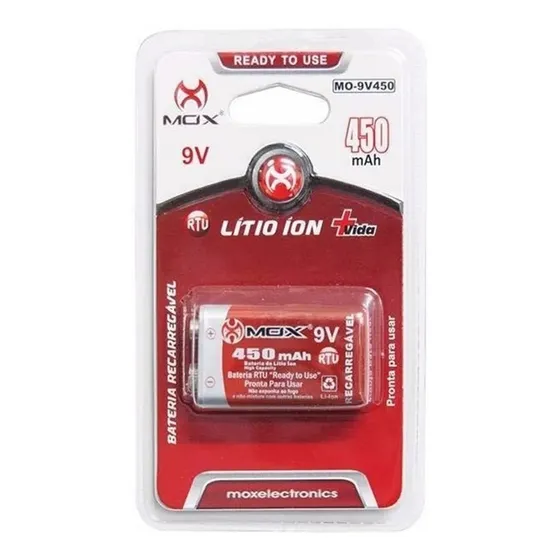Bateria Recarregável 9v 450mah Mox Brinqued Microfone Violão