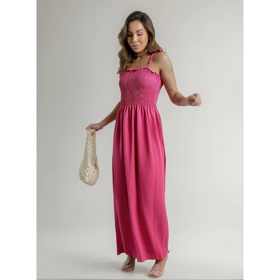 Vestido Longo Feminino Com Latex E Ajuste De Alça Evangelico