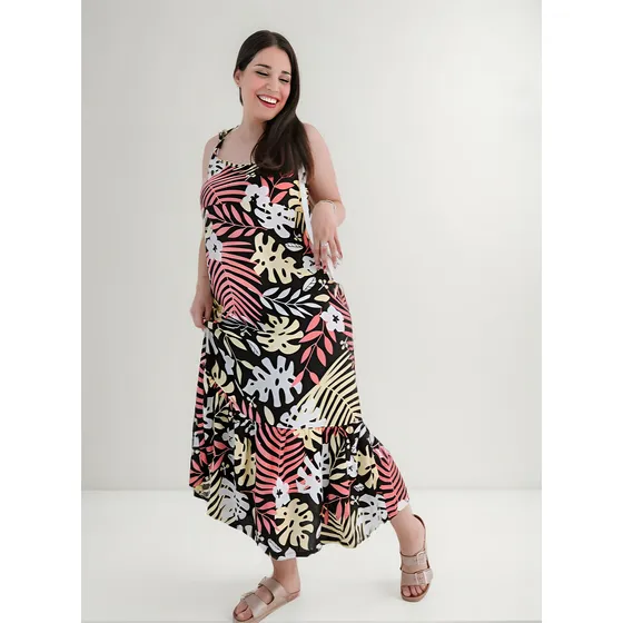 Vestido Largo De Fibrana Estampada T/espec. - Tisifone