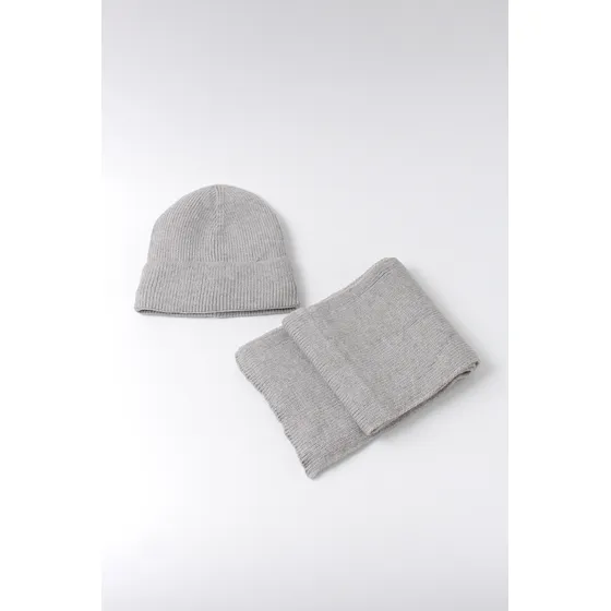 Pack Gorro Lana Con Piel + Bufanda Combo Algodon Vilo Gris Claro Unico Lisa