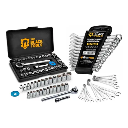 Kit Chaves Jogo Catraca Com Jogo De Chave Combinada 48 Peças Cromado