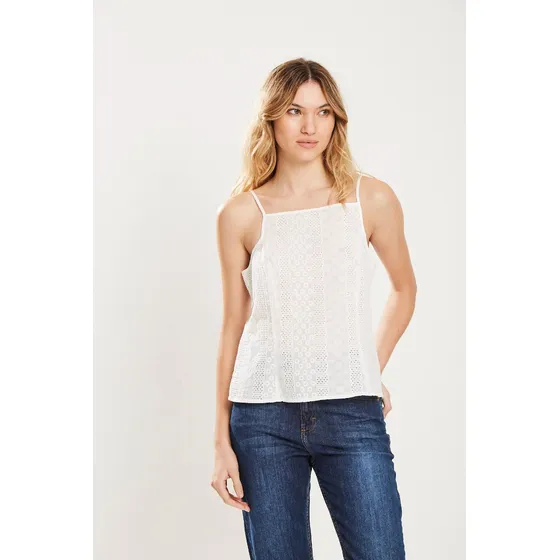 Musculosa Moda De Broderie Algodón Off White Koxis Mujer
