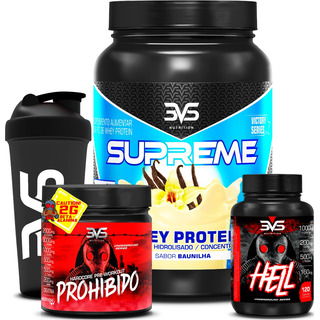 Whey Protein 3w+ Pré Treino Prohibido 360g+ Termogênico Hell Sabor Baunilha Whey Protein 3w+ Pré Treino Prohibido 360g+ Termogênico Hell Sabor Baunilha