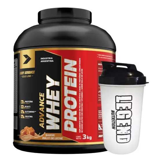 Whey Protein Body Advance 3kg Sabor Dulce De Leche + Vaso Legend 600ml