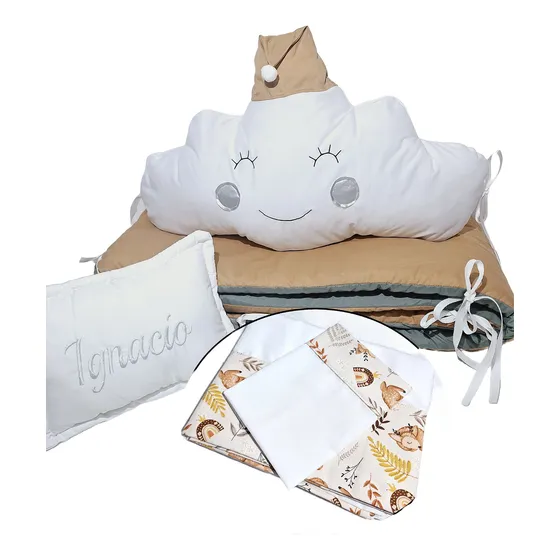 Set Cuna Comun Sabanas Cabecera Nube  Chichonera Y Almohadón