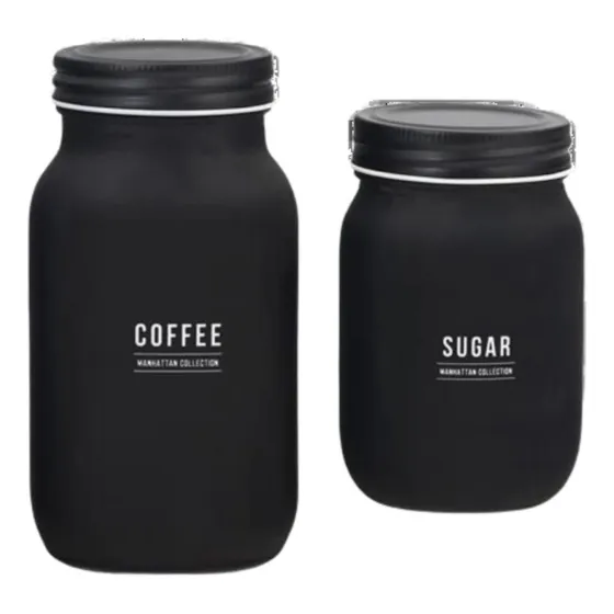 Jogo Pote Café Açúcar Coffee Sugar Vidro Preto Manhattan