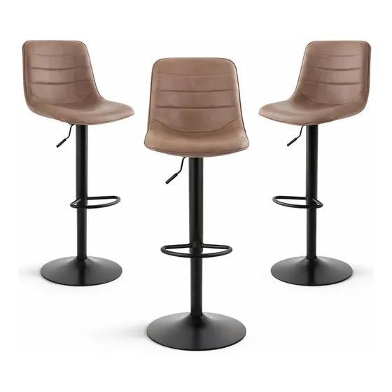 Silla De Bar Giratoria Con Respaldo Reposapies Moderna 3 Pz Negro Café