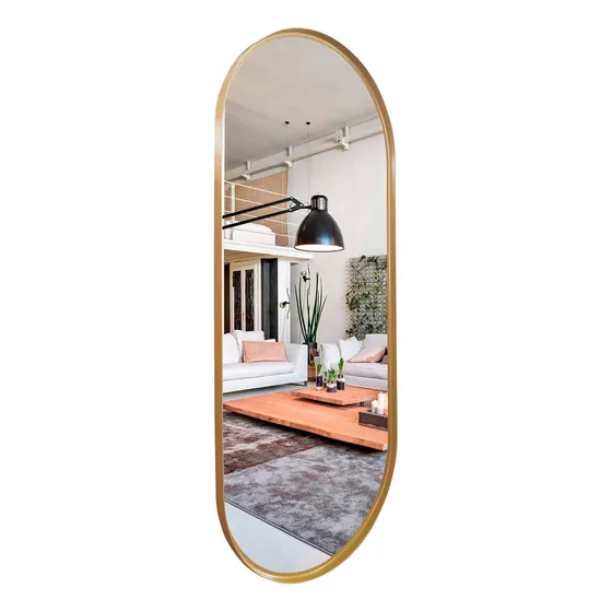 Espelho Oval Corpo Inteiro 160x60cm Moldura Metal Luxo Moldura Dourado