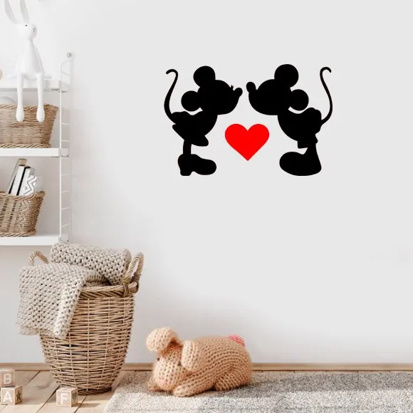 Adesivo De Parede Quarto Infantil Minnie E Mickey Beijinho P