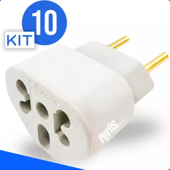 Kit 10 Adaptador De Tomada Benjamin Bob Love Pino Chato 10a/20a 127/220v Universal