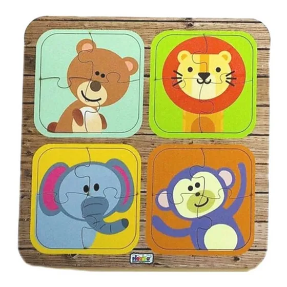Rompecabezas 16 Piezas 4  En 1 Didactico Animales Madera 