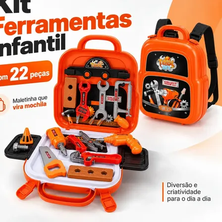 Kit Ferramentas Infantil 3 em 1 com Bancada e Furadeira Brinquedo, 22 Peças