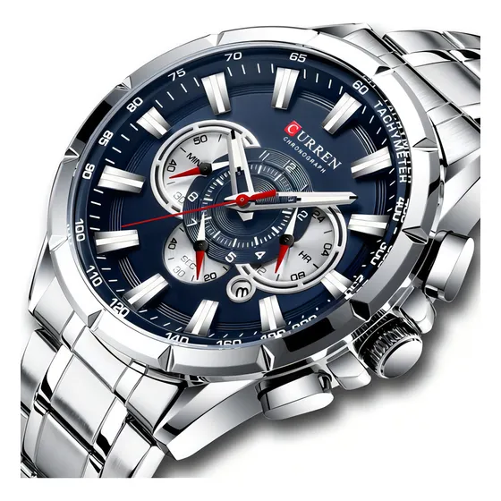 Reloj De Cuarzo Curren Para Hombre Con Esfera Grande Color del bisel Blanco/Azul
