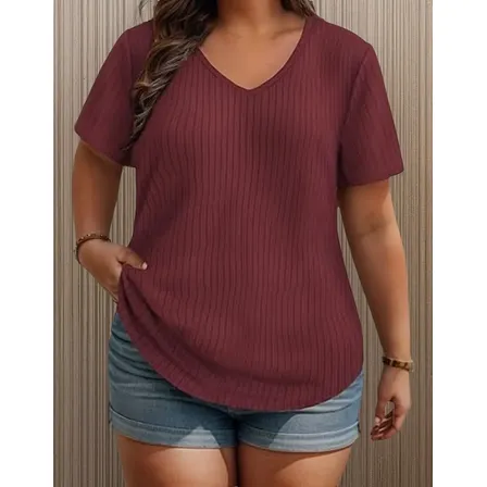 Blusa Plus Size Gola V Que Não Fica Transparente Canelada