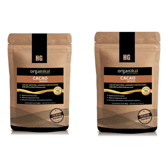Pack X2 Cacao En Polvo Natural Organikal 50gr