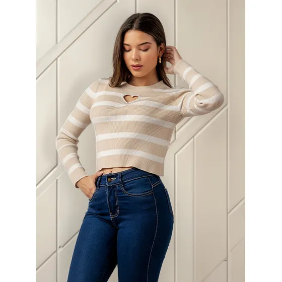 Chompa Casual Corazón De Cashemira Color Crema