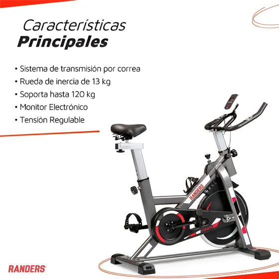 ( ARG-874SP) Bicicleta Fija Spinning Randers 13 Kg Color Gris\u002FNegro | Cuotas sin interés