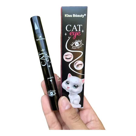 Delineador 2 En 1 Estampado Cat Eye Kiss Beauty Color Negro