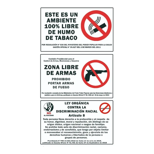 Aviso Señalizacion Libre De Humo Racial Porte De Armas 10 V